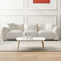 Living room Sofa,Soft Lambswool Fabric 3-Seater Sofa,Mid Century Modern Stylish Couch Sofa,Comfortable Sofa for Livingroom,Beige