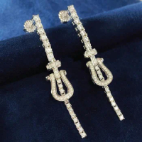 Custom Solid 10K White Gold Women Stud Drop Earrings Tassels Moissanite Diamonds Wedding Party Engagement Anniversary Earrings