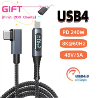 Thunderbolt 4 USB4 ELbow Display Cable 40Gbps Type C to C Cable PD3.1 240W Fast Charge Cable 8K@60Hz for PS5 Switch MacBook Pro