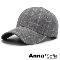 【AnnaSofia】防曬遮陽運動老帽鴨舌帽街舞嘻哈潮帽棒球帽-氣質感細線格 現貨(亞麻灰系)