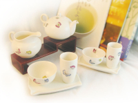安達窯-羊脂白手繪蝴蝶茶具組