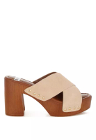 Rag & CO. 米色真皮絨面木屐