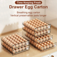 New Double-Drawer Egg Organizer Refrigerator Transparent Food Crisper Stackable Kitchen Storage Tools Pull-Outs