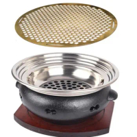 cast iron charcoal barbecue grills Korean style commercial table bbq grill brass baking pan net household heating stove brazier