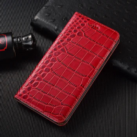 Real Genuine Natural Leather Magnetic Flip Cover Phone Case For Samsung Galaxy Note20 Note 20 Ultra Crocodile Grain Wallet