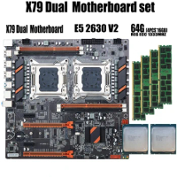 qiyida X79 Dual CPU motherboard set with 2 × Xeon E5 2630 V2 4 × 16GB = 64GB 1333MHz PC3 10600 DDR3 ECC REG memory