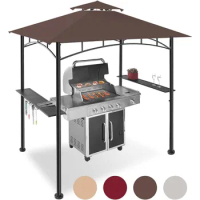 5x8 Grill Gazebo Canopy for Patio, Outdoor BBQ Gazebo with Shelves, Barbeque Grill Canopy (Brown)