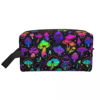 Custom Psychedelic Magic Mushroom Trippy Hippie Toiletry Bag Women Makeup Cosmetic Organizer Lady Beauty Storage Dopp Kit Case