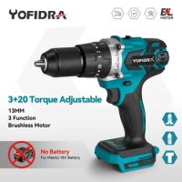 Yofidra Brushless Impact Drill 480N.M 20+3 Torque Electric Screwdriver Rotary 3 In 1 ToolHammer Drill for Makita 18V Battery