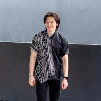 Granito.id - Fairus shirt Kemeja Pendek Tenun Songket Ori toyobo kondangan Pria Dewasa Casual V-Neck