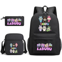 Ba lô in hình, LABUBU, Bộ ba mảnh, Dung tích lớn (40L-50L), Chất liệu Oxford, Bảo vệ sườn núi quay, 