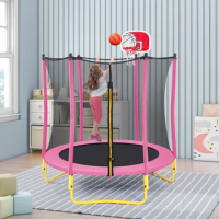 5.5FT Trampoline for Kids - 65" Outdoor &amp; Indoor Mini Toddler Trampoline with Enclosure, Basketball Hoop and Ball Included