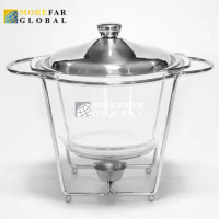 4L 304 Stainless Steel HBG Glass Buffet Dinner Food Warmer Heatable Container Freshness Preservation Dish Chafing Oval Pot Party