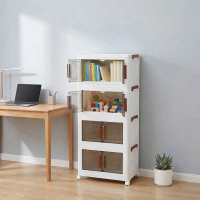 4 Tier Foldable Organization with Doors & Wheels Stackable Closet Organizers