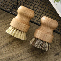 Bamboo Dish Scrub Brushes Kitchen Wooden Cleaning Scrubbers for Washing Cast Iron Pan/Pot Natural Sisal Bristles