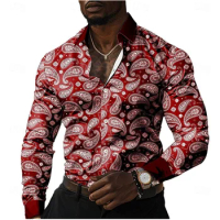 Fashionable Men's Disco Shirt Casual Shirt Floral Retro 14 Colors Long Sleeve Shirt Button Lapel Cardigan Men's Shirt XS-6XL
