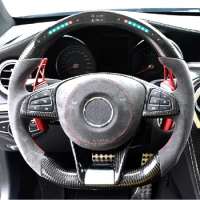 LED Carbon Fiber Leather Steering Wheel For Mercedes Benz AMG W212 W213 W211 E300 W202 W204 W205 C E Class C63S