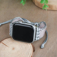 Bohemia Rose Quartz Apple Watch Band Handmade Natural Stone Watch Strap for Wristwatch Band 38-45mm Apple Watchband Accessories