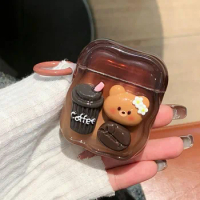 Cute 3D Bear Coffee Bean Earphone Cover For Apple Airpods Pro 2 Korean Cartoon Halo Dyeing Case for Air pods 3 Air Pod 2 1 Cases