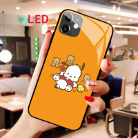 Luminous Tempered Glass phone case For Apple iphone 12 11 Pro Max XS mini Pochacco Acoustic Control Protect LED Backlight cover