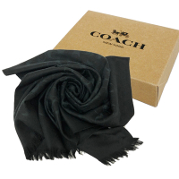 COACH 經典C LOGO羊毛混桑蠶絲巾圍巾禮盒(黑)