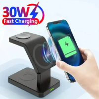3 In 1 Magnetic Wireless Charger Stand for iPhone 15 14 13 12 Pro Max Apple Watch 1-8 AirPods Macsafe Fast Charging Station Dock
