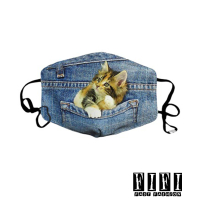 FIFI 飛時尚 時尚牛仔布面印花可愛貓狗造型內層口袋可換濾片防塵口罩(多款任選)