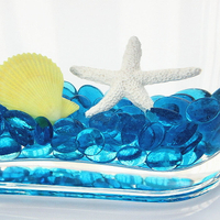 魚缸裝飾玻璃珠水族箱造景裝飾底沙玻璃砂藍色扁珠五子棋子彩石子1入
