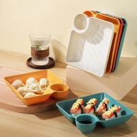 Đĩa chia nước sốt, đĩa gyoza Nhật Bản, đĩa gyoza có khay nhỏ đựng nước chấm, thiết kế vuông đơn giản