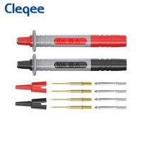Cleqee P8003 12pcs Multimeter Test Probe Pen with Replaceable 2mm Thick Needles Gold-plated 1mm Sharp Pins 4mm Banana Socket