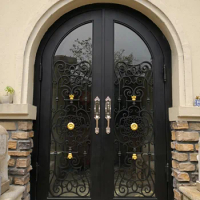 World Unique Biggest Jambs 3" x 6.3" Wrought Iron Doors China Pure Hand Fluorocarbon Paint 30 Years No Fade Peeling