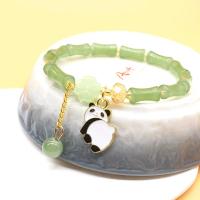 Gelang Batu Giok bentuk Bambu dengan Liontin Panda, estetik elegan gelang fashion