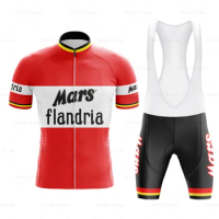 Mars Cycling Jersey Men short sleeve Set Retro Red Bib Short Sleeve Bike Clothing Bicycle Summer Sportswear Triathlon Retr