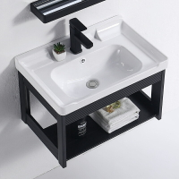 黑色太空鋁支架陶瓷洗手盆柜組合小戶型浴室洗臉盆衛生間洗漱臺面