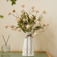 5-Headed Artificial Dandelion Flower for Wedding Living Room Decoration, Autumn-Colored Mini Ping-Po