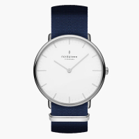 【Nordgreen】ND手錶 Native 本真 36mm 月光銀殼×白面 北歐藍尼龍錶帶(NR36SINYNAXX)