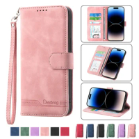 Skin Feel Flip Leather Phone Case For VIVO Y15S 2021 Y72 Y77 Y35 V25 V21 Y21 2021 5G 2022 Wallet Card Cover Strap Coque