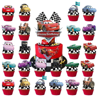 【Crystal】 25pcs McQueen Cake Topper、Cupcake Toppers, McQueen Birthday Decorations,McQueen Theme P
