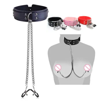 Leather Choker Collar Nipples Clamp Breast Metal Chain for Women Clitoral Stimulation Sex Toys for Couples Adult Games