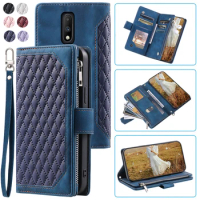 Fashion Zipper Wallet Case For OnePlus 7 Flip Cover Multi Card Slots Cover Phone Case Card Slot Folio with Wrist Strap