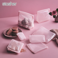 美國Stasher 彩虹系列白金矽膠密封袋-大長形粉紅(食物袋/保鮮袋/收納袋)