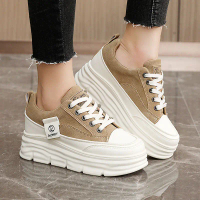 New Color-Block Women's Shoes 2025 Autumn Hidden Wedge Thick Sole Wear-Resistant Versatile Student B
