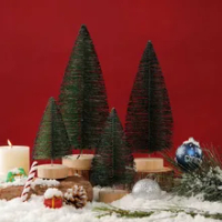 4pcs Desktop Christmas Tree Artificial Snow Frost Pine Tree Christmas Ornaments Tree Xmas Flock Tree Xmas Holiday Festival Decor