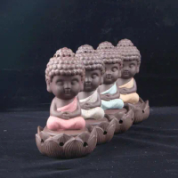 Monk Buddha Ceramic Statue Smoke Censer Coil Cones Incense Sandalwood Holder