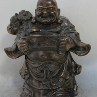 fast shipping USPS to USA S2410 16" China Bronze Stand Ru Yi cucurbit Wealth Happy Laugh Maitreya Buddha Statue