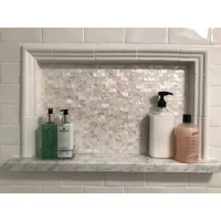 Art3d 6 Shell Mosaic Tiles Peel and Stick Mother of Pearl Shell Tile for Kitchen Backsplashes, 12" x 12" White Brick
