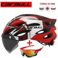 CAIRBULL Ultralight Cycling Safety Helmet Outdoor Bicycle Helmet with Taillight Removable Lens Visor Mountain Road Bike Helmet
