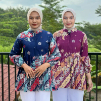 Blouse Batik ARUMI Bahan Katun Kancing Depan Lengan Balon Atasan Kerja Wanita Busui