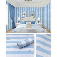 Wallpaper Dinding Putih Garis Kayu Bintang Biru Stiker Bahan Kertas Pvc Dekorasi Ruangan Rumah Per R