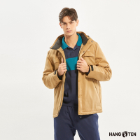 Hang Ten-男裝-恆溫多功能-防風防輕潑水抗靜電石墨烯保暖貼合撞色可拆帽連帽外套-淺卡其